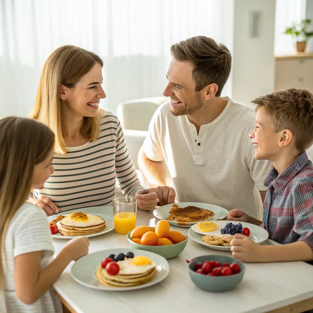 Family enjoying breakfast together